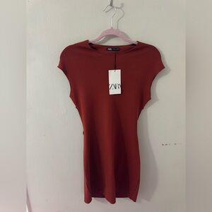 Zara Rust Brown Cap-Sleeve Bodycon Dress